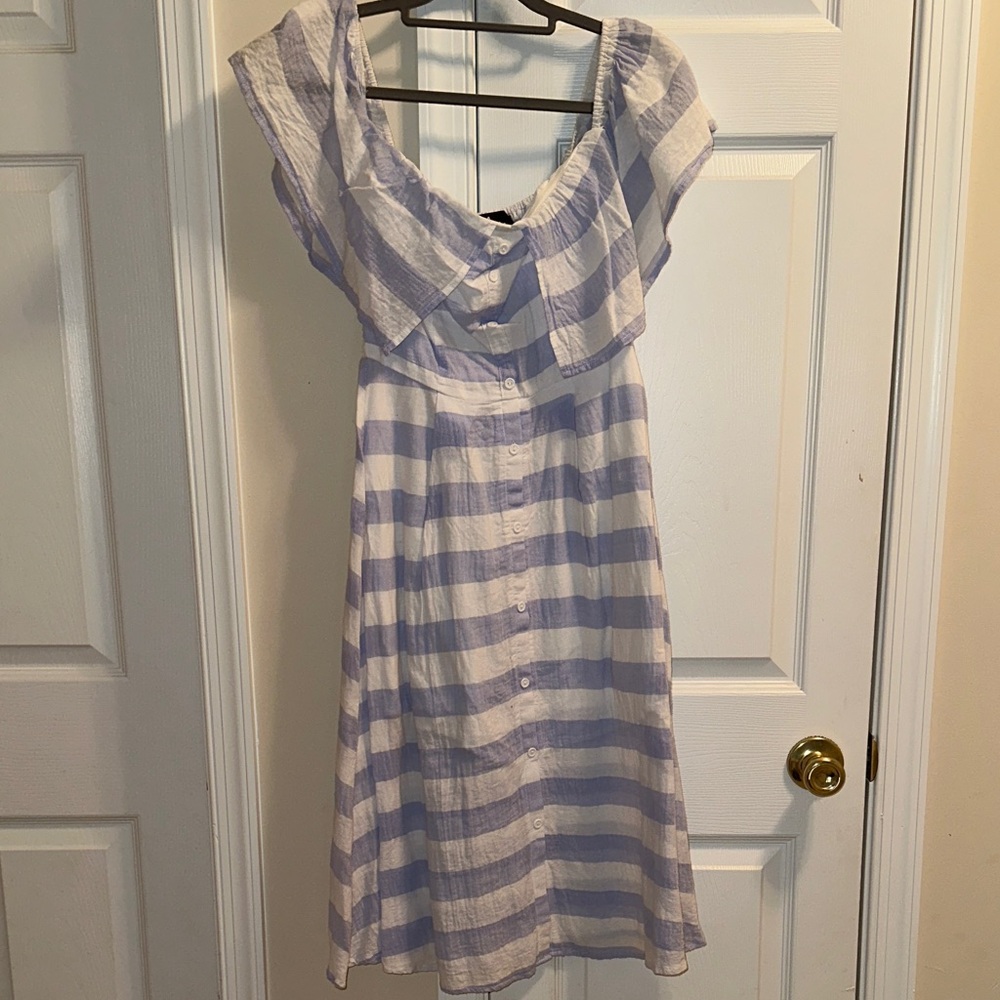 Lulu's Striped Light Blue and White Midi Dress